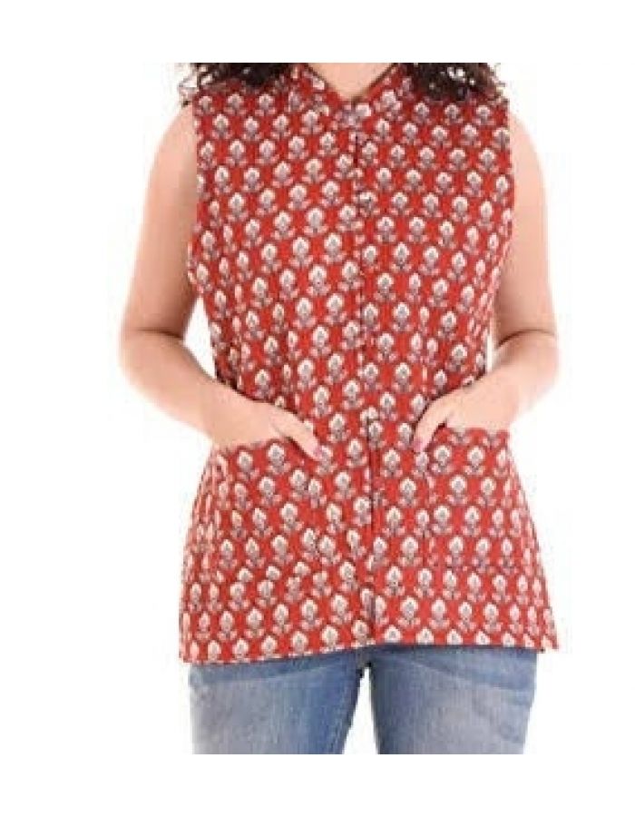 Jaipuri printed half jacket red color