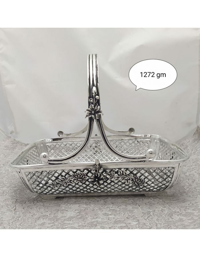 Silver fruit basket pure silver handle basket