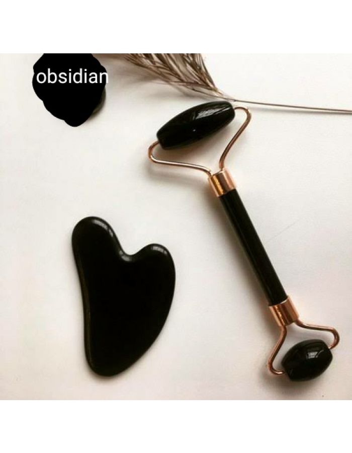 Obsidian face roller with gua sha stone black obsidian facial massage