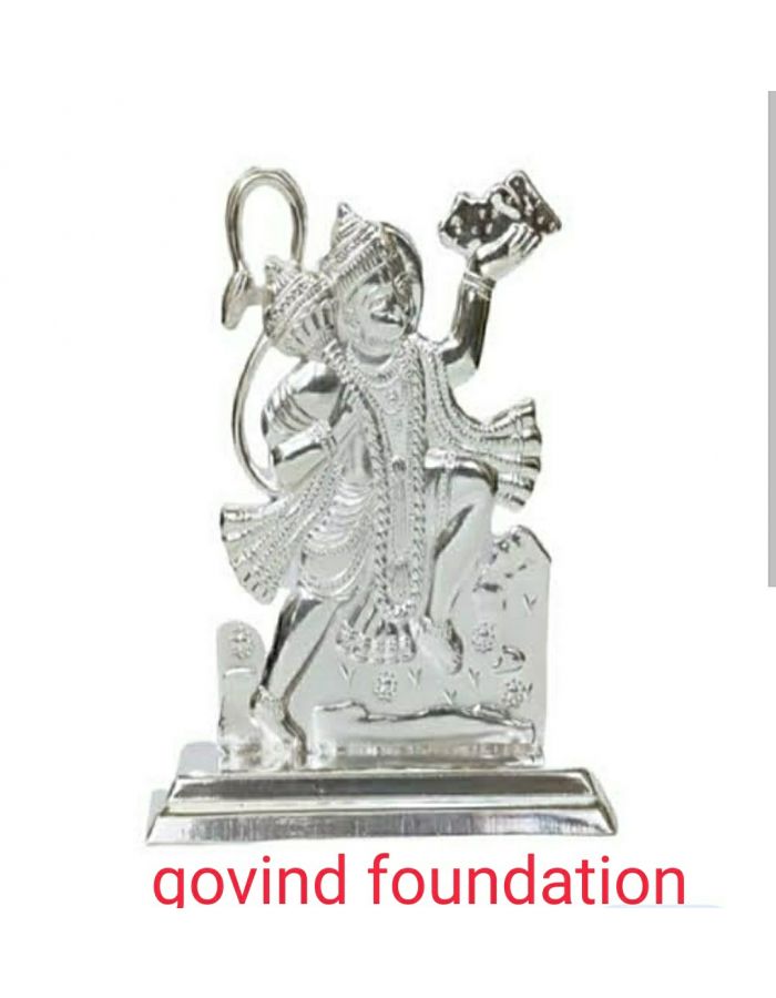 Silver Hanuman idol 3 inches standing Hanuman statue with mountain in