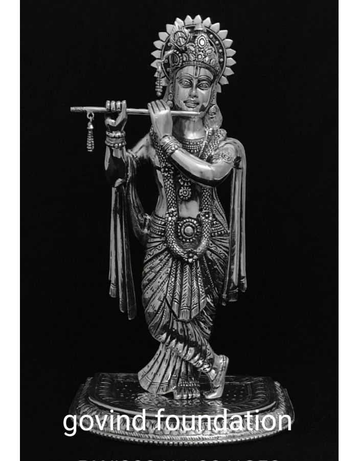 Silver Krishna idol 11 inches pure silver Krishna idol fine finish