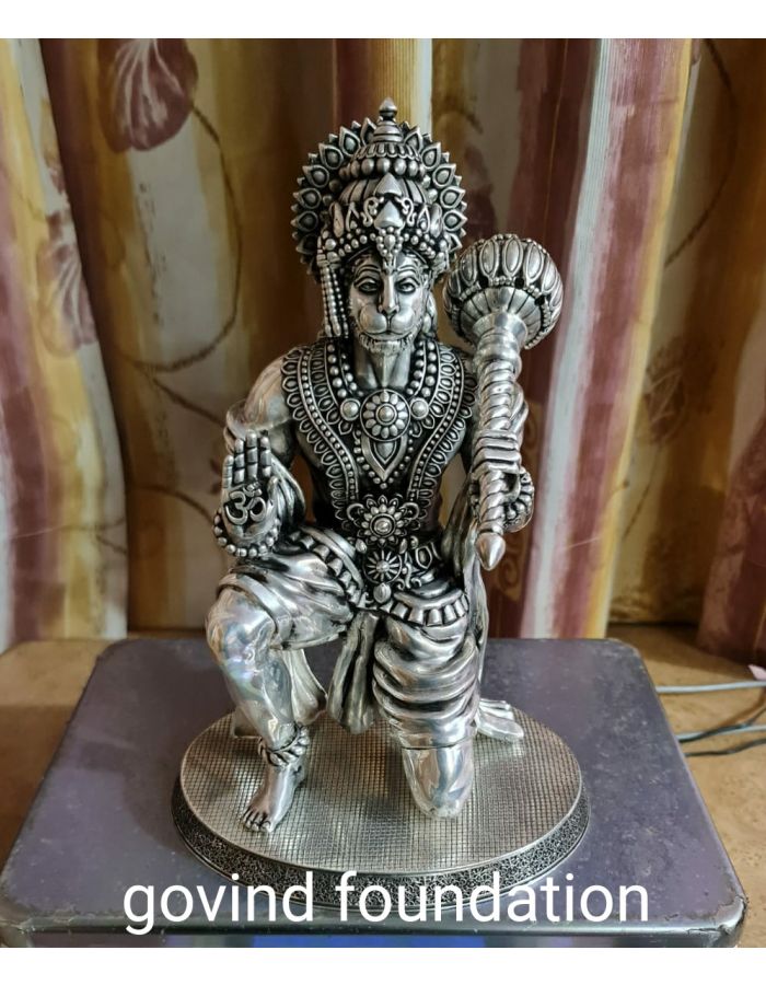 Silver Hanuman idol 9 inches Sitting Hanuman idol in pure silver