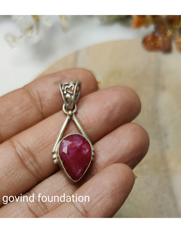 Ruby pendant Natural Ruby Silver pendant V shape