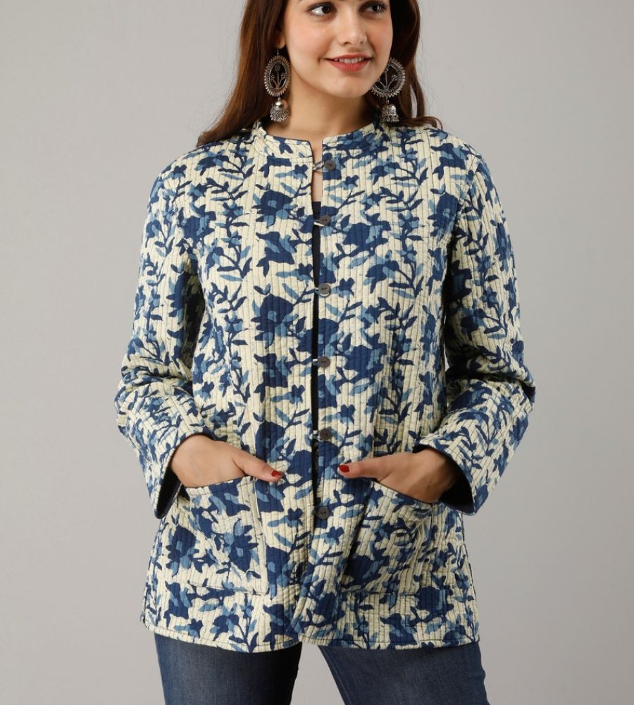 Jaipuri printed coat reverseable quilted jacket