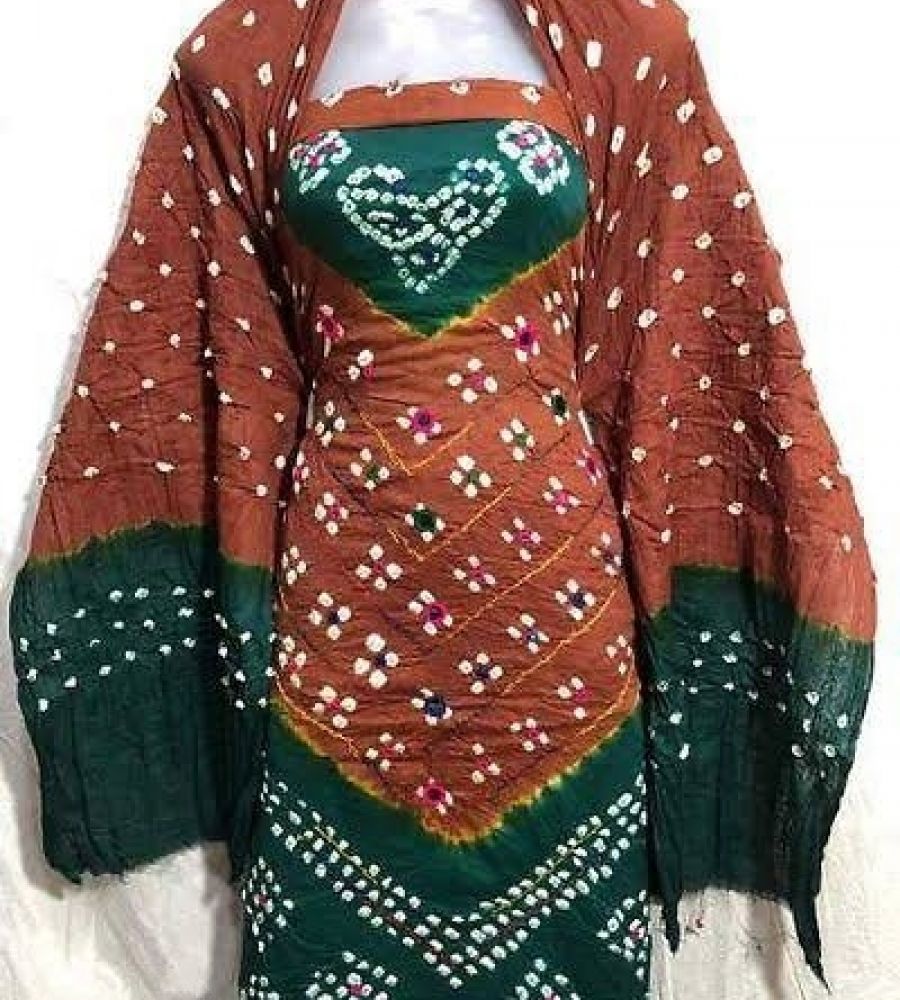 Nemi Multi Bandhej dress material With Kangari Dupatta