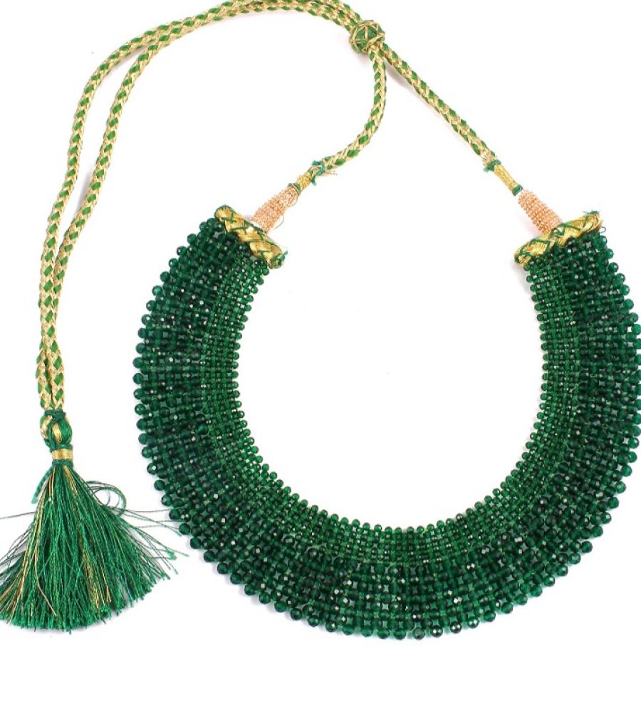 Silver Chain Pendant Necklace Set | Green Stone Necklace Set | Colour Stone  Jewellery — Saaj
