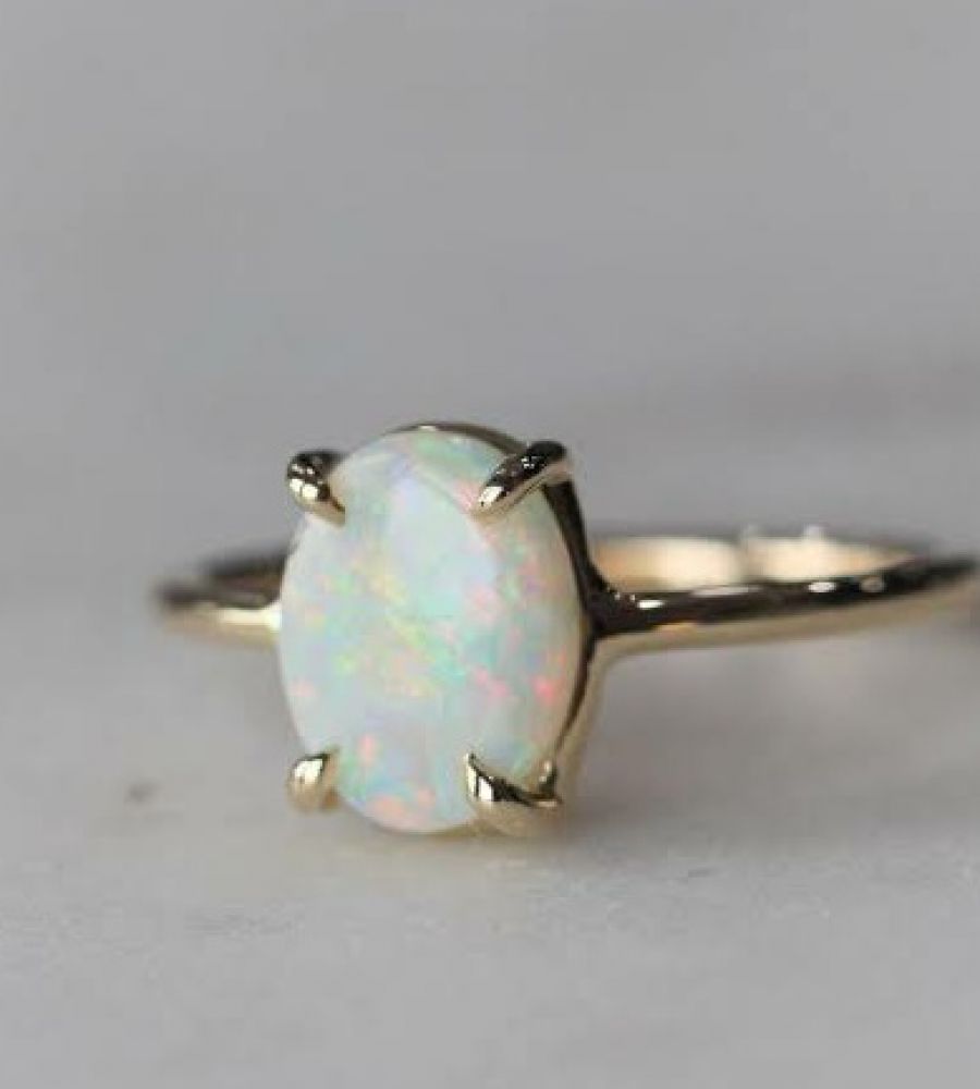 Buy Opal Ring, Rose Gold Opal Engagement Ring Set, Dainty Opal Ring, Art  Deco Wedding Ring, October Birthstone Ring, Bridal Promise Ring Online in  India - Etsy