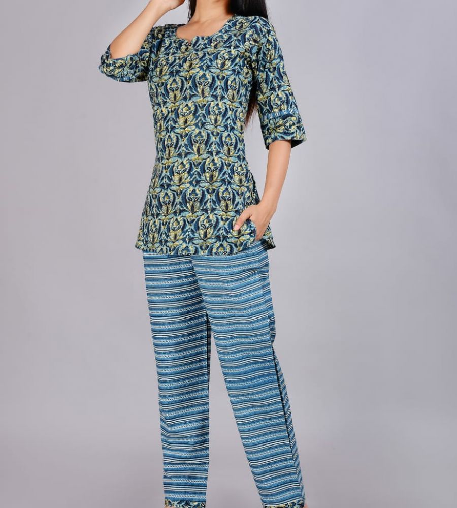 HAND BLOCK PRINTED COTTON NIGHT SUIT SET | NIGHT SUITS - Hast Chhap