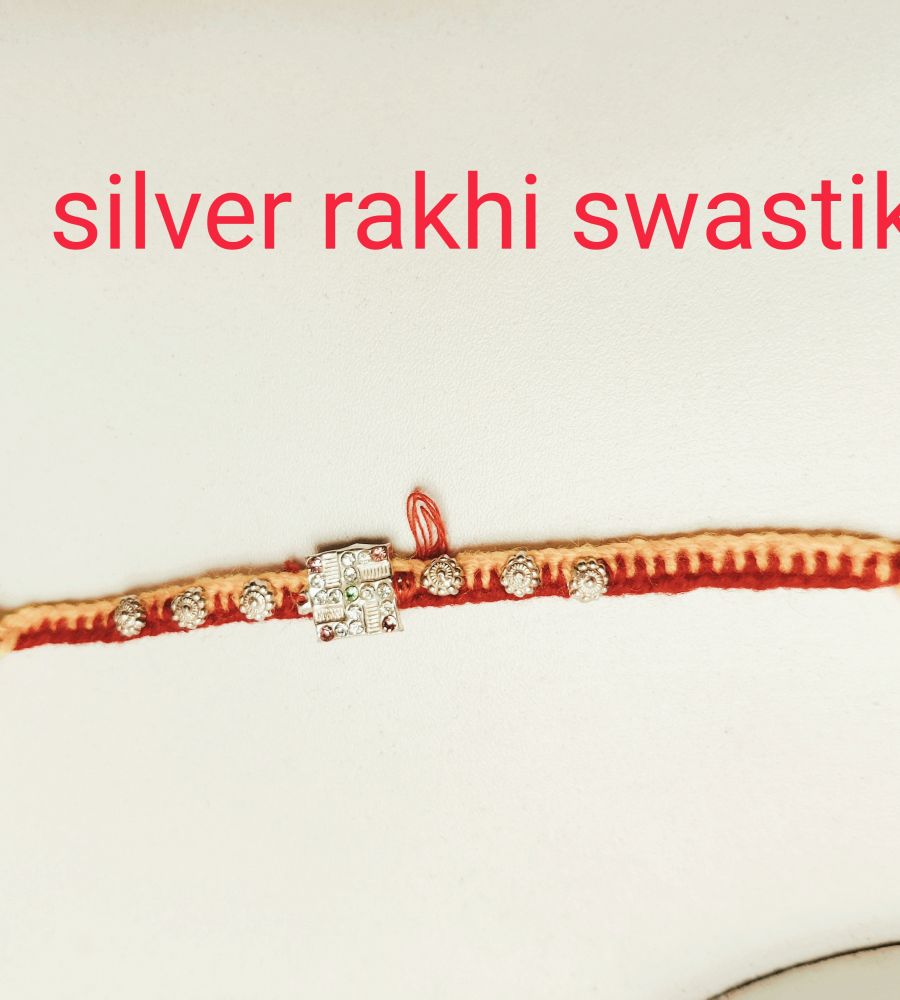 Silver rakhi swastik design chandi ki rakhi