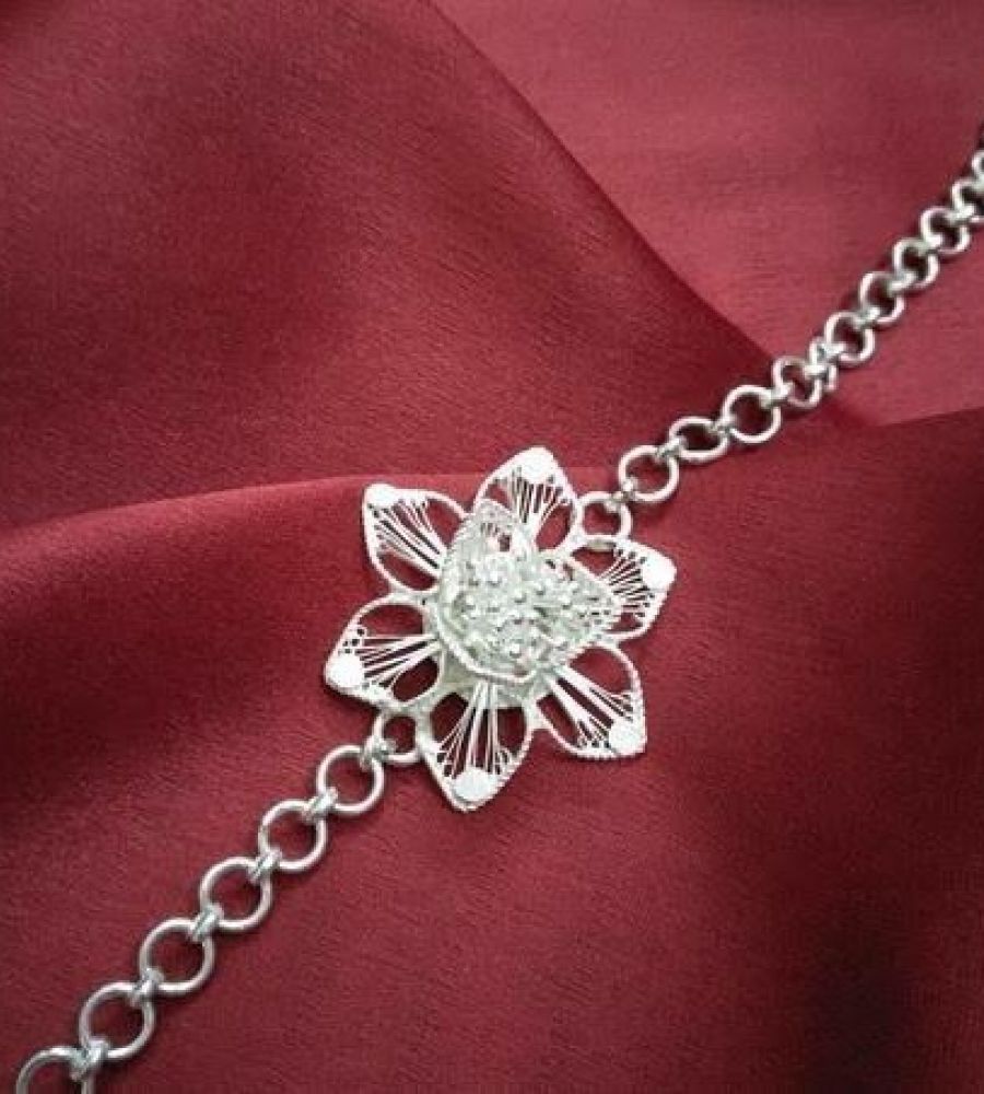 Silver rakhi flower design chandi ki rakhi