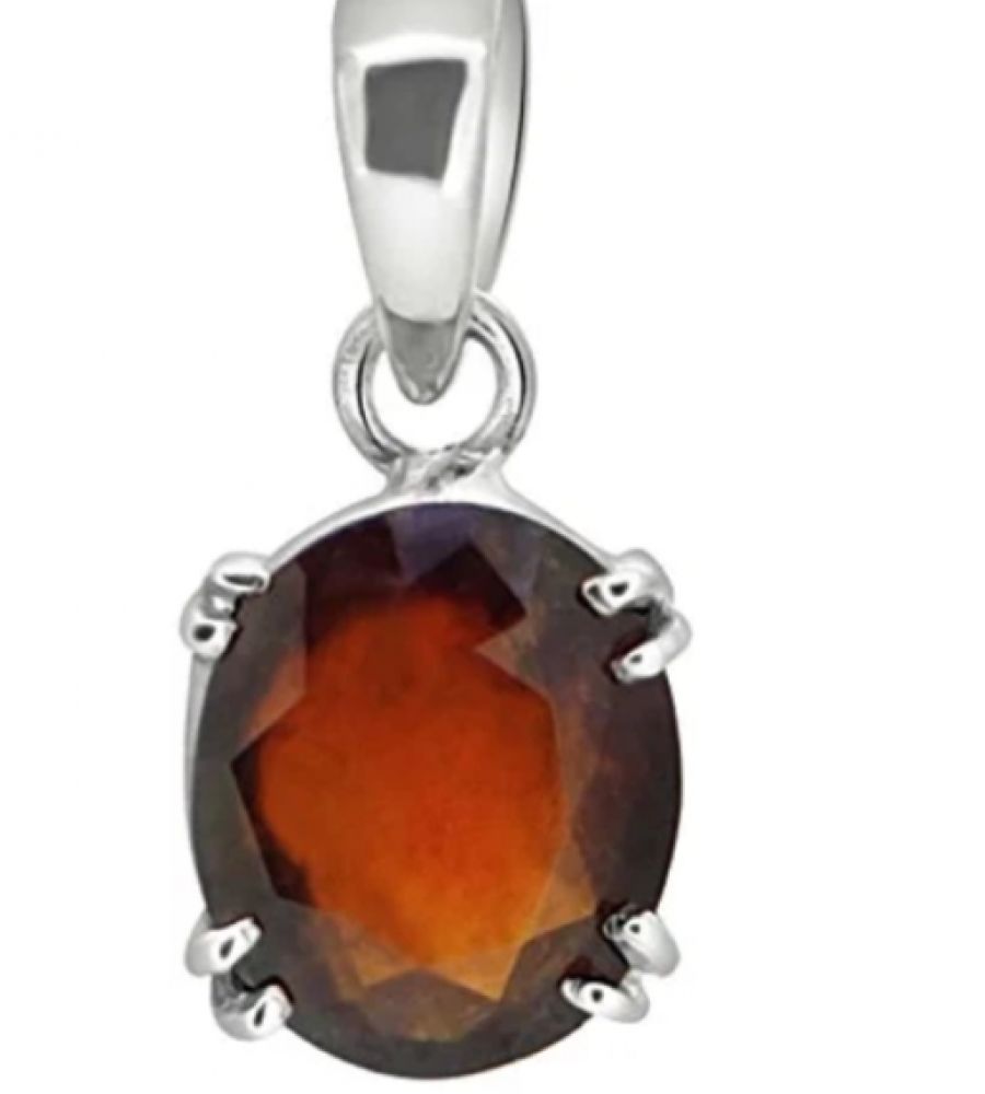 Hessonite pendant gomed pendant in silver