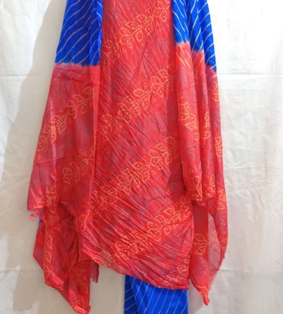 Red Bandhej Design Co-ord Set Fabric main image 1