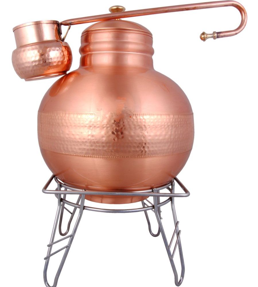 Copper matka copper water pot with copper loti and iron stand