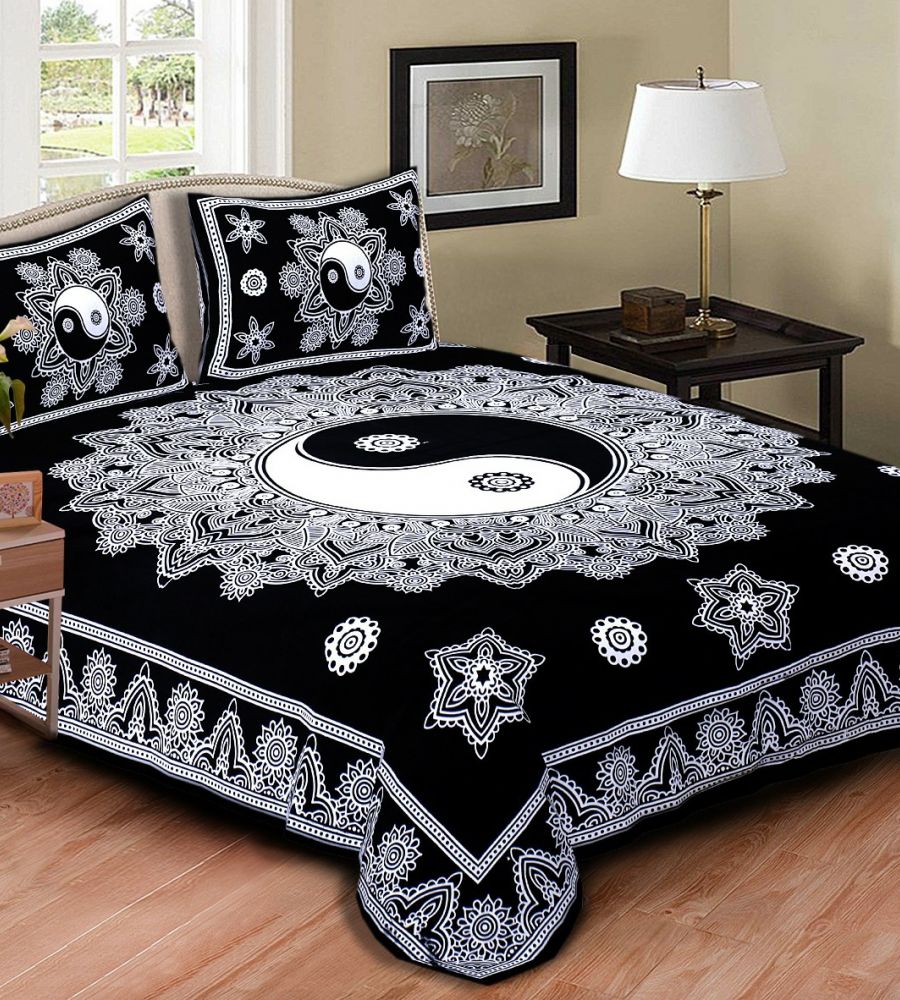 Bedsheet double bed cotton bedsheet black and white bedsheet with 2 pillow