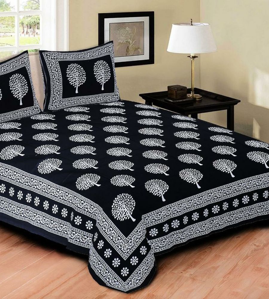 Bedsheet cotton double bed black and white bedsheet block