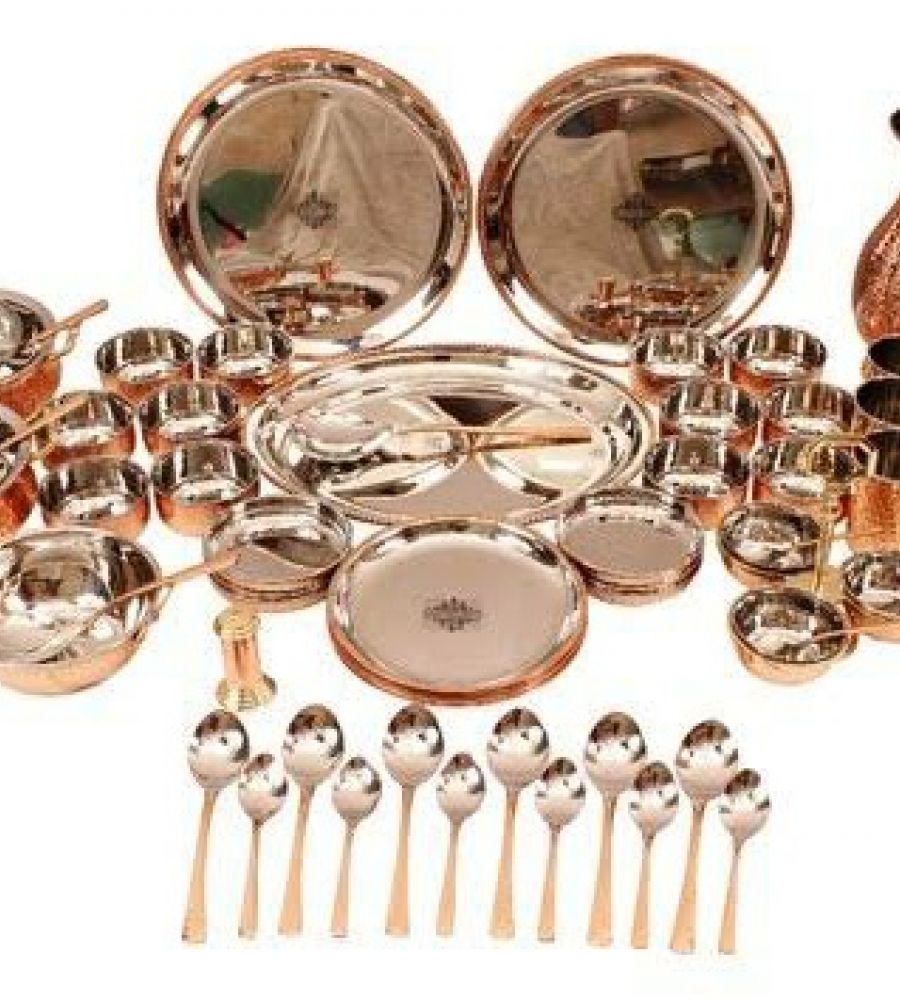Steel copper hammered dinner set 51 piece