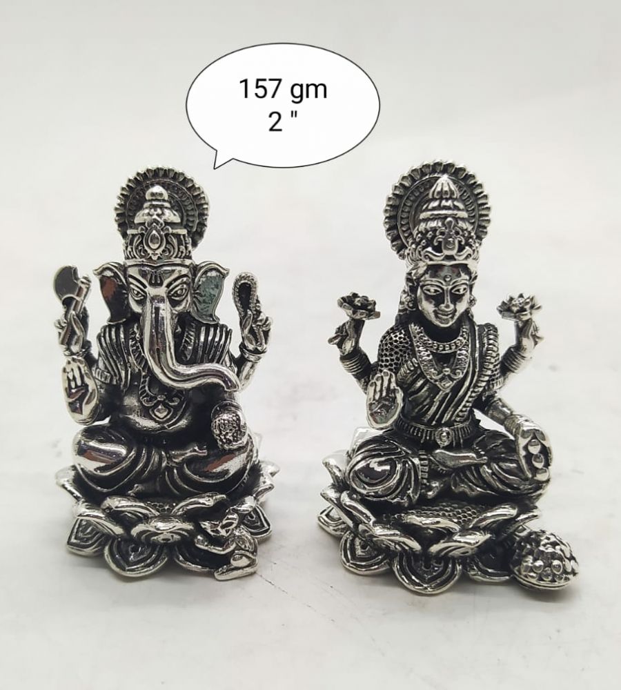 Pure silver laxmi ganesh idol fine finish 3 inches Silver laxmi ganesh