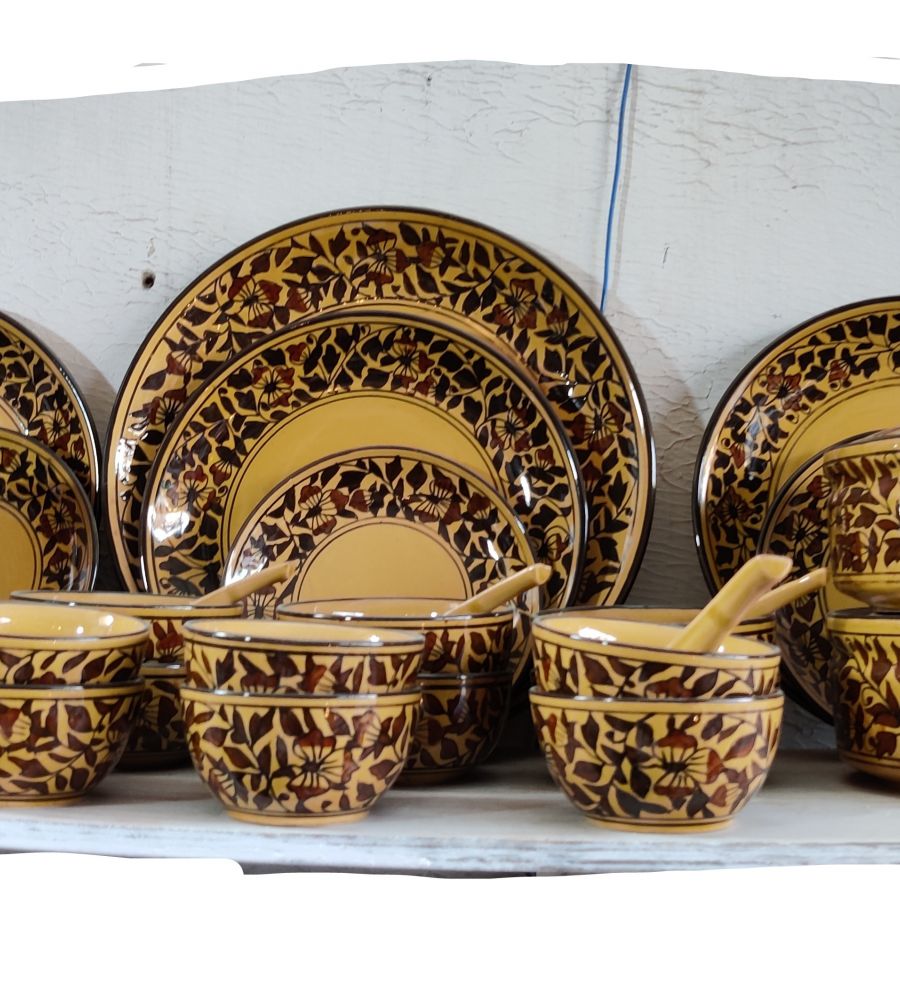 Ceramic dinner set jaipur pottery dinner set golden brown ceramic