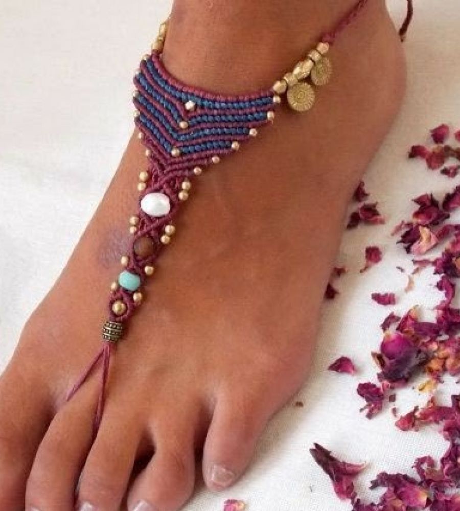Anklet handmade thread with beads anklet up to toe