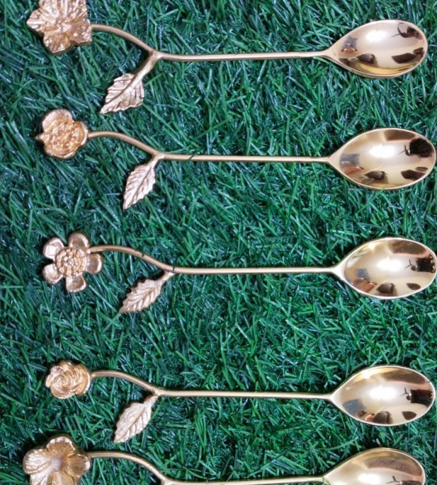 Designer spoon set brass gold coated spoon set of 6