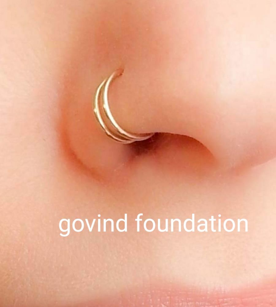 Gold nose ring double gold nose pin double round