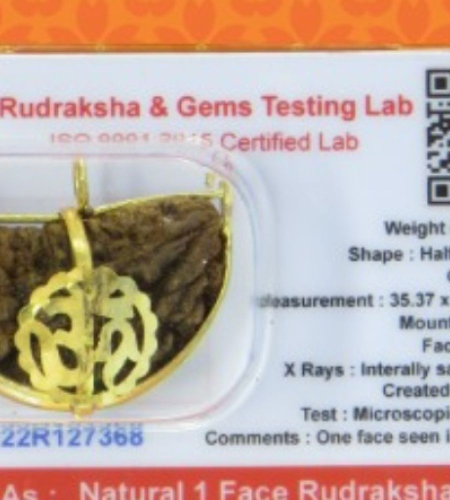 Moon Rakisha Ek mukhi Rudraksha with gold cap chandrakar with golden cap one face ...