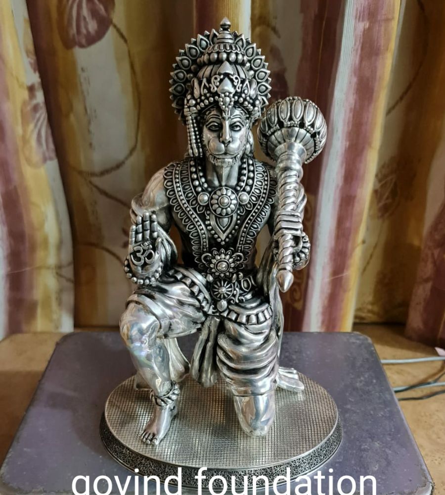 Silver Hanuman idol 9 inches Sitting Hanuman idol in pure silver