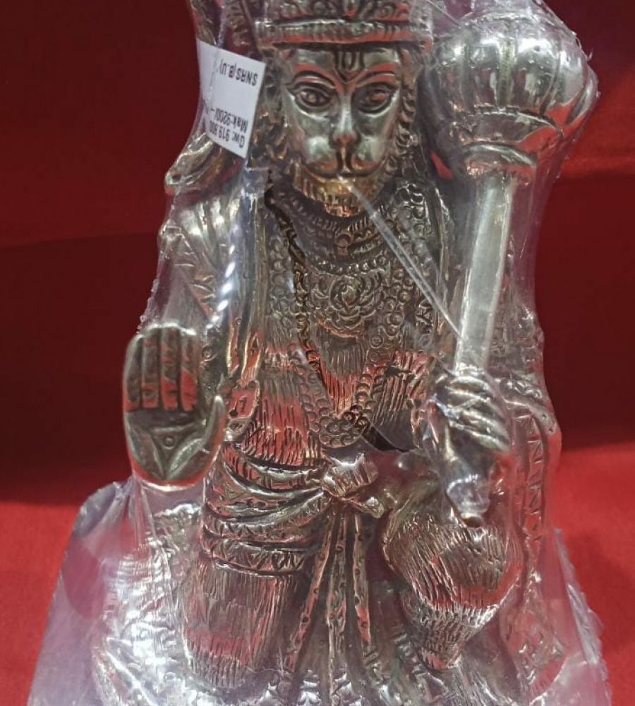 Silver Hanuman Idol 6 Inches Hanuman statue in pure silver Sitting