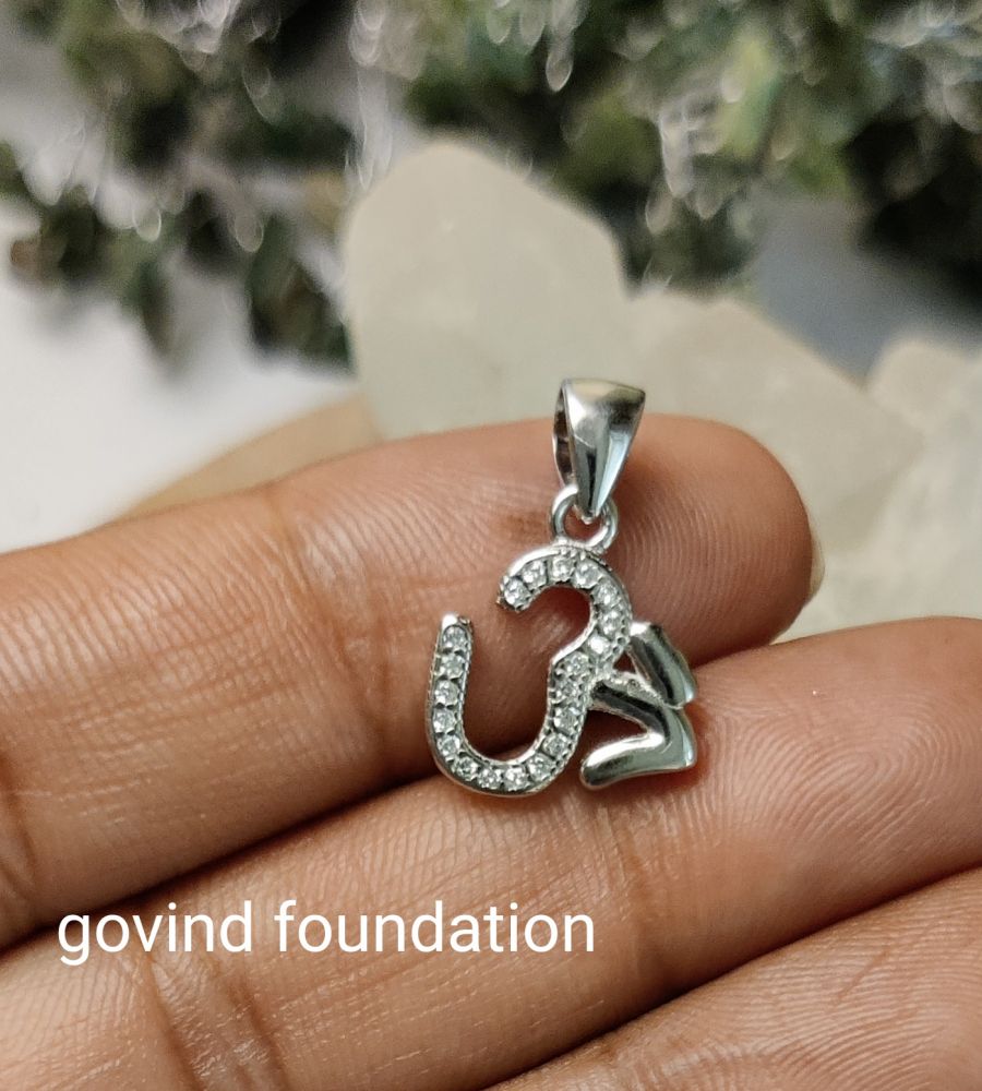 Silver Om Locket Sterling silver Om Diomond pendant